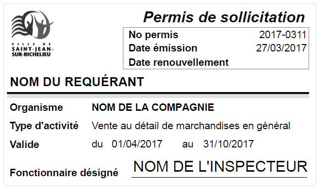 Exemple de permis de sollicitation